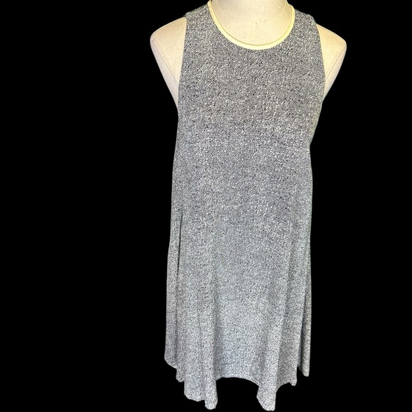 T Alexander Wang Leather Trim Collar Sleeveless Trapeze Flow Dress in Ink/Ivory - Picture 13 of 14